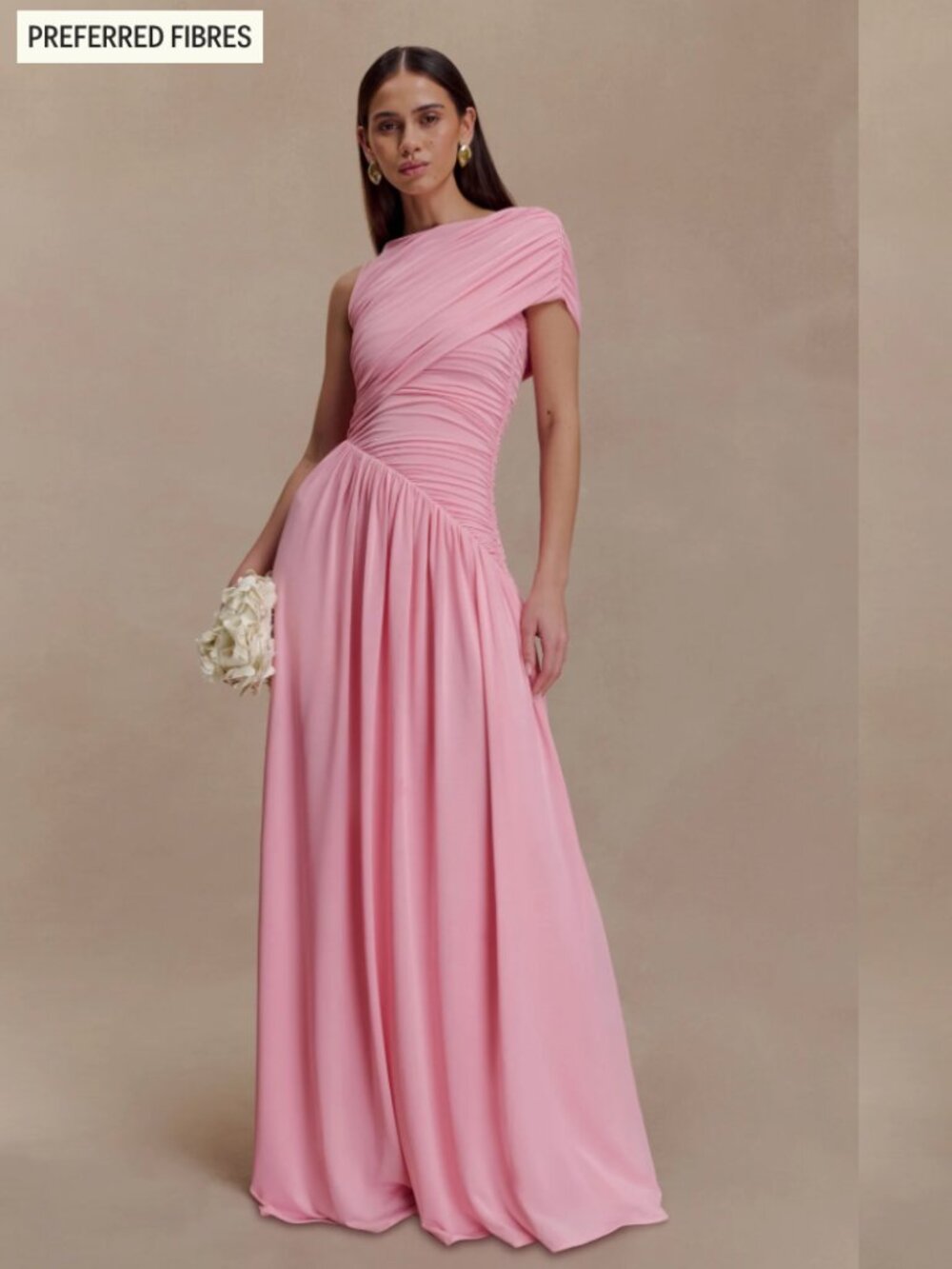 Meshki Pink One-Shoulder Ruched Maxi Dress